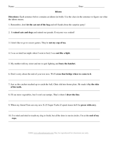Idioms Worksheet