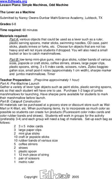 Simple Machines, Odd Machine Lesson Plan