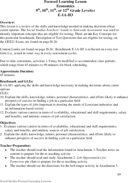 Focused Learning Lesson: Economics Lesson Plan