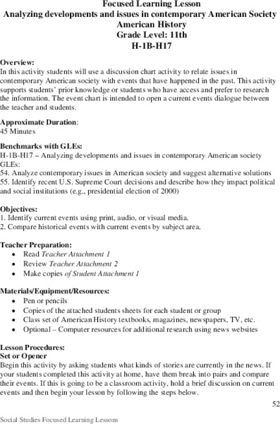 Focused Learning Lesson: American History Lesson Plan
