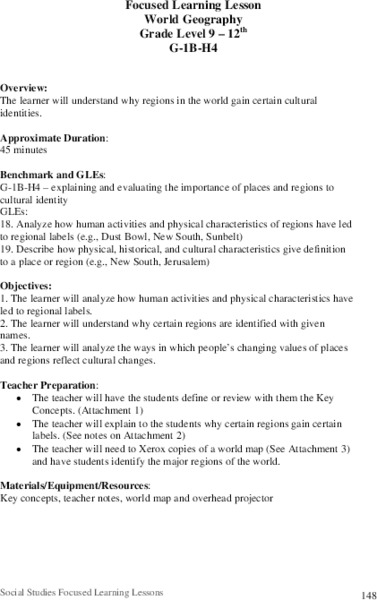 Focused Learning Lesson: World Geography Lesson Plan