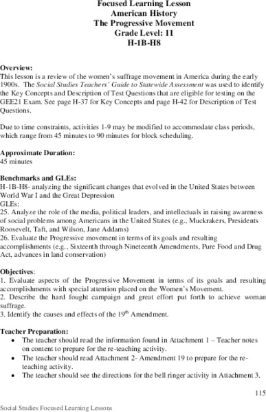 Focused Learning Lesson: American History Lesson Plan
