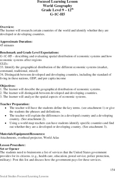 Focused Learning Lesson: World Geography Lesson Plan