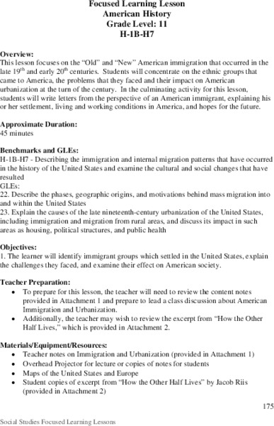 Focused Learning Lesson: American History Lesson Plan
