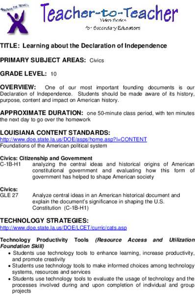 declaration of Independence Lesson Plan