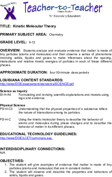 Kinetic Molecular Theory Lesson Plan