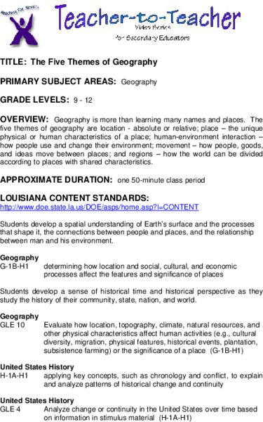 Five Themes of Geography Lesson Plan