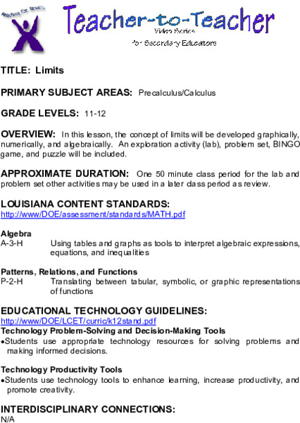 Limits Lesson Plan