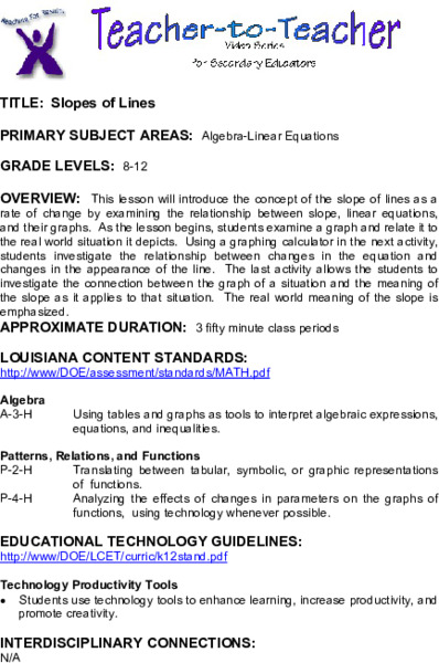 Slopes of Lines Lesson Plan