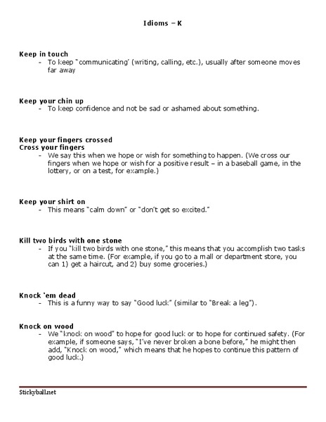 Idioms Worksheet