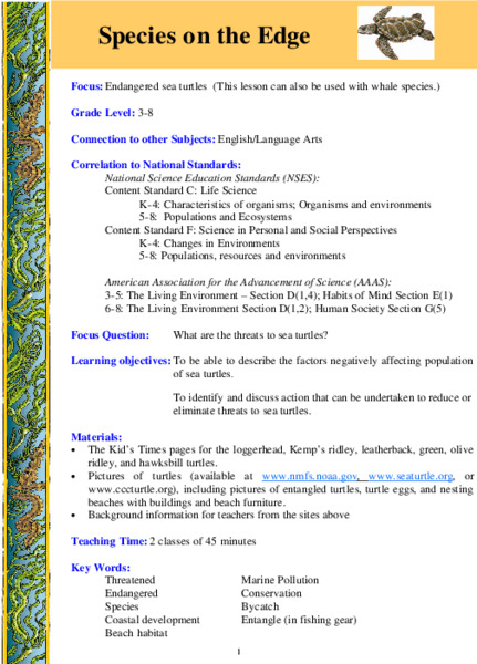 Species on the Edge Lesson Plan