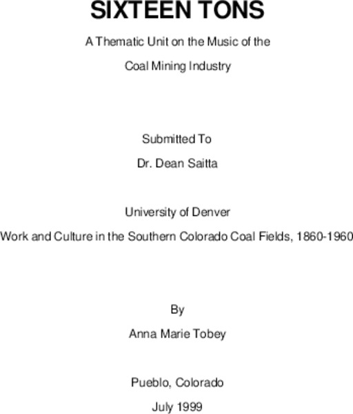 SIXTEEN TONS Unit Plan