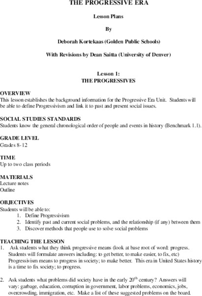 The Progressive Era Unit Plan