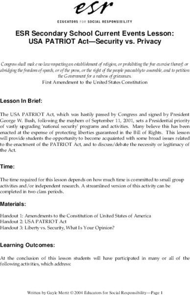 US Patriot Act: Security vs. Privacy Lesson Plan