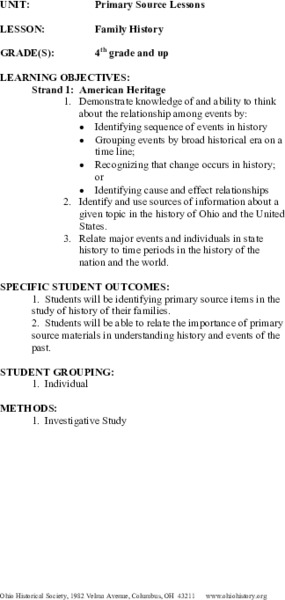 Family History Lesson Plan