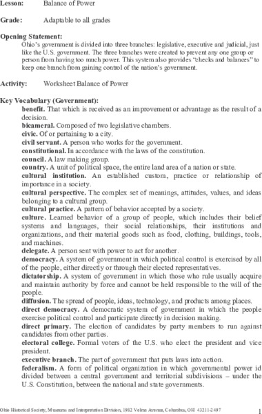 Balance of Power Lesson Plan