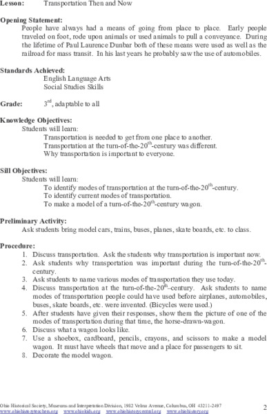 Transportation Then and Now Lesson Plan