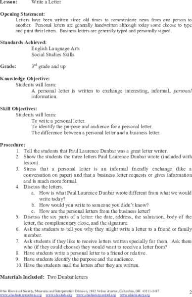 Write a Letter Lesson Plan