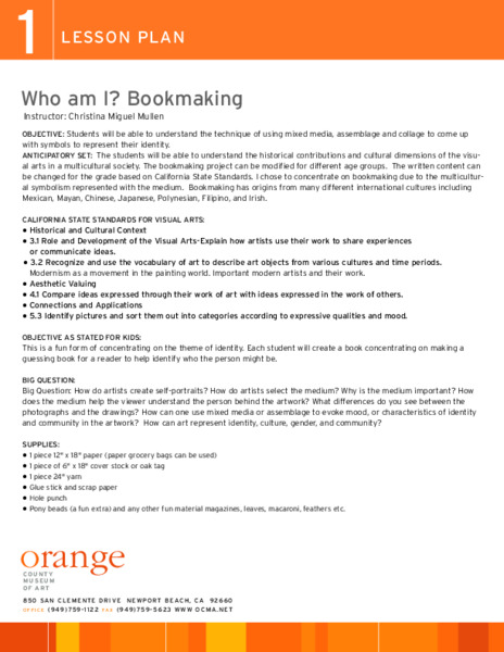 Who am I? Bookmaking Lesson Plan
