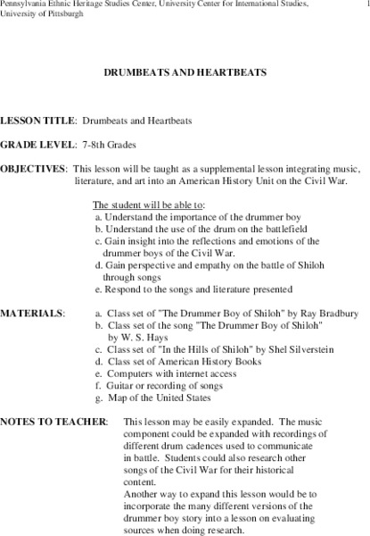Drumbeats and Heartbeats Lesson Plan