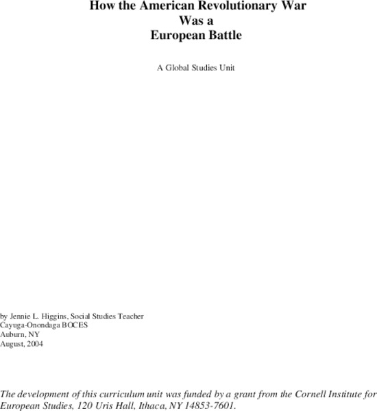 American Revolution: A European Battle Lesson Plan
