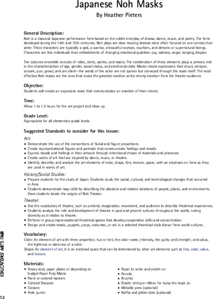 Japanese Noh Masks Lesson Plan