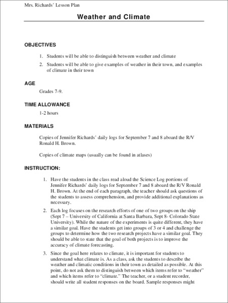 Weather and Climate Lesson Plan