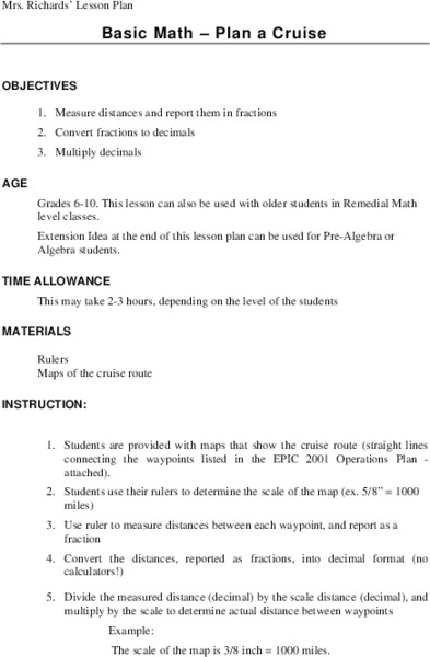 Basic Math - Plan a Cruise Lesson Plan