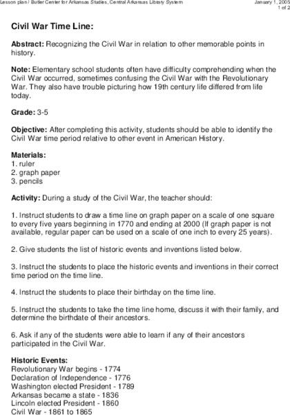 Civil War Time Line Lesson Plan