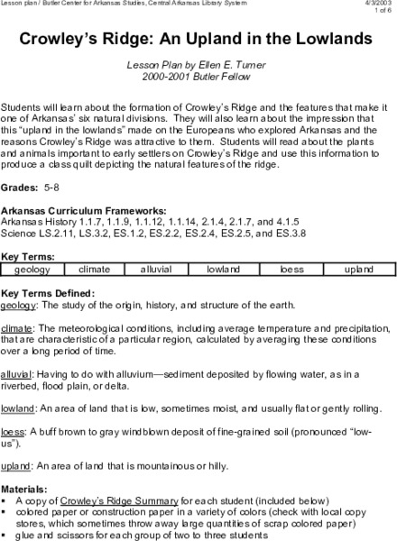 Crowley's Ridge: An Upland in the Lowlands Lesson Plan