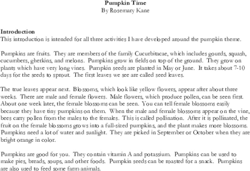 Pumpkin Time Lesson Plan