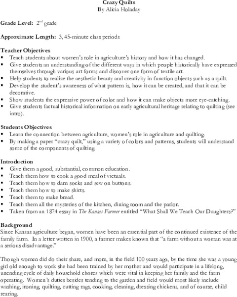 Crazy Quilts Lesson Plan
