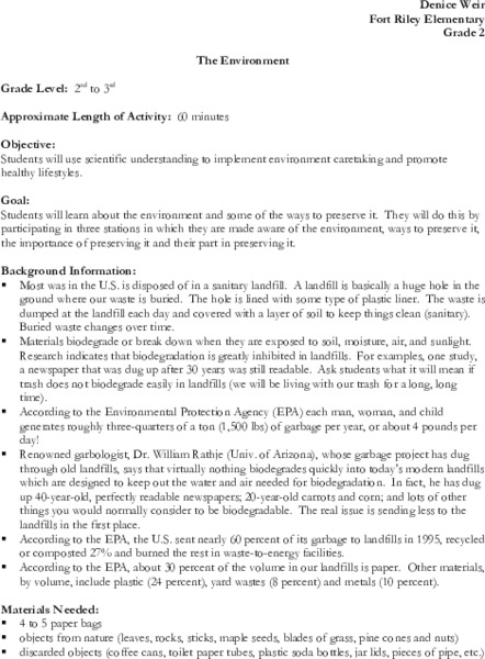 The Environment Lesson Plan