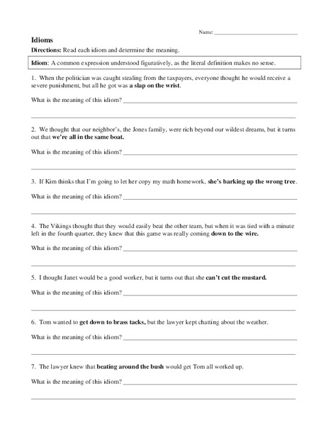 Idioms Worksheet