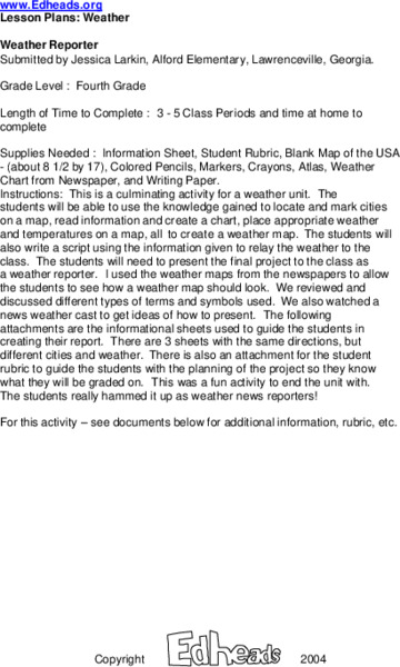 Weather Reporter Lesson Plan