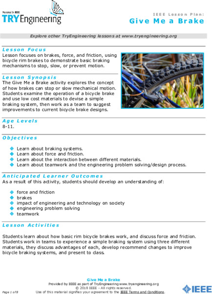 Give Me a Brake Lesson Plan