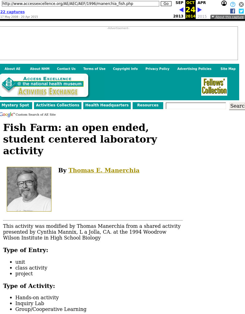 Fish Farm: an open ended, student centered laboratory activity Lesson Plan