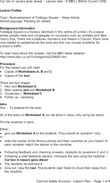 Redevelopment of Trafalgar Square Lesson Plan