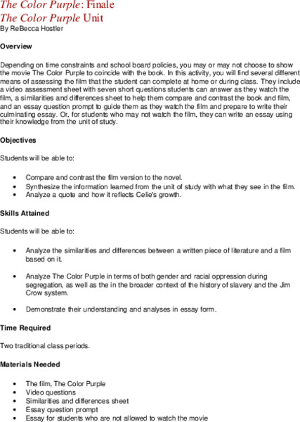 The Color Purple Lesson Plan