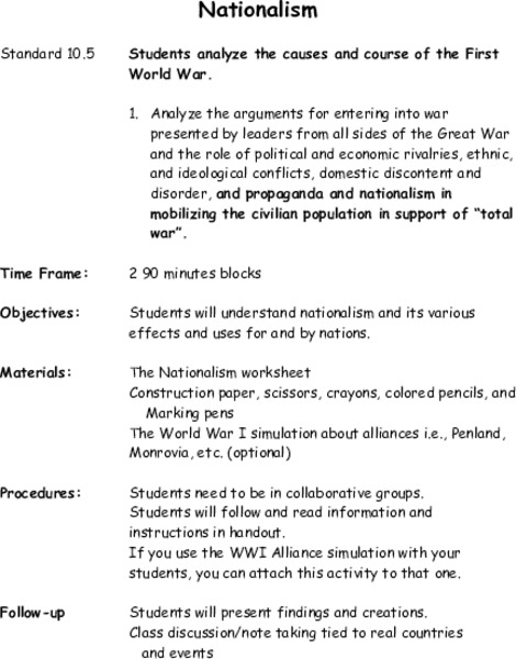 Nationalism Lesson Plan