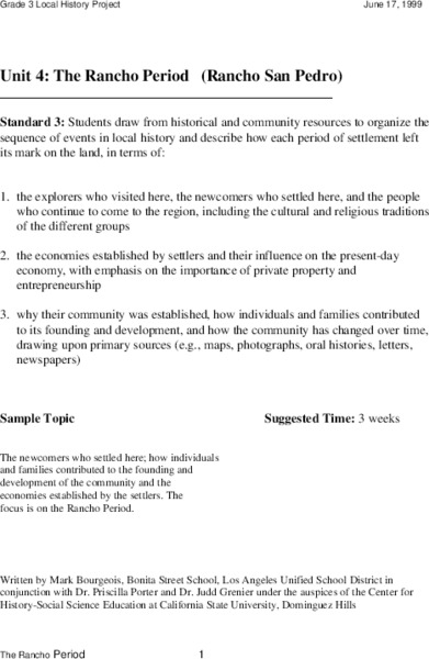 The Rancho Period Lesson Plan