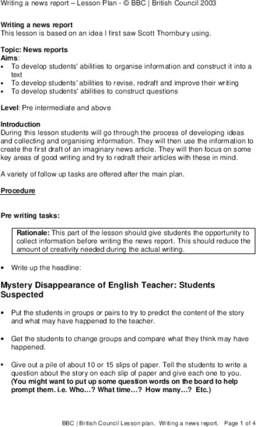 Writing a News Report Lesson Plan