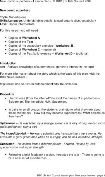 Superheroes Lesson Plan