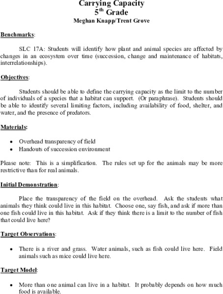 Carrying Capacity Lesson Plan