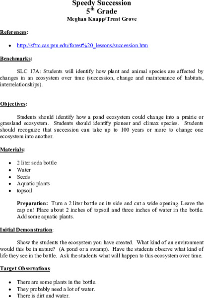 Speedy Succession Lesson Plan