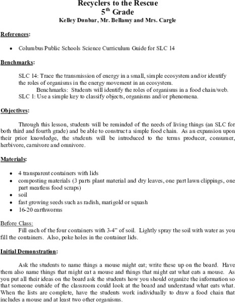 Recyclers to the Rescue Lesson Plan