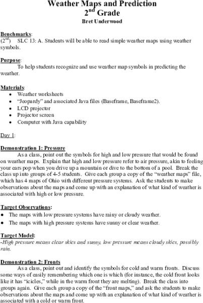 Weather Maps and Prediction Lesson Plan