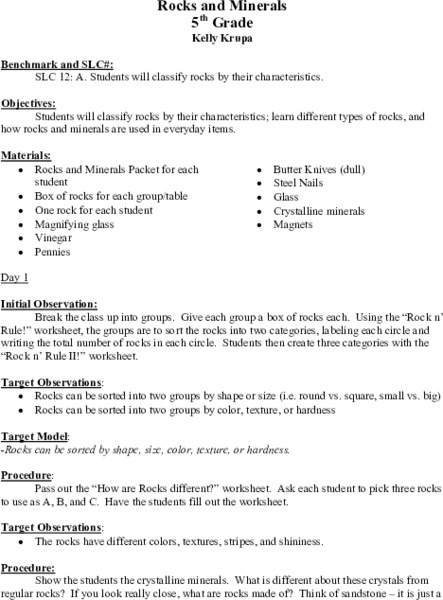 Rocks and Minerals Lesson Plan