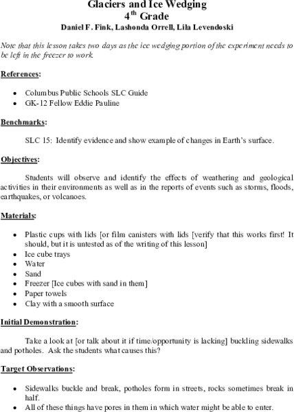 Glaciers and Ice Wedging Lesson Plan