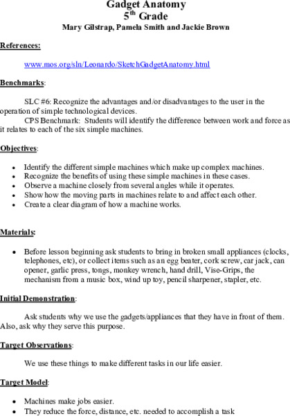 Gadget Anatomy Lesson Plan